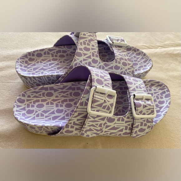 Armani Exchange Dual Strap Flat Slide Sandals Violet Purple Branded Print 9 - Picture 4 of 11